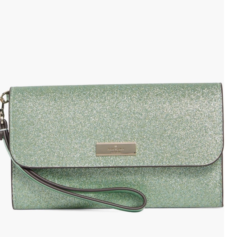 kate spade Mint Green Glitter Wristlet Clutch